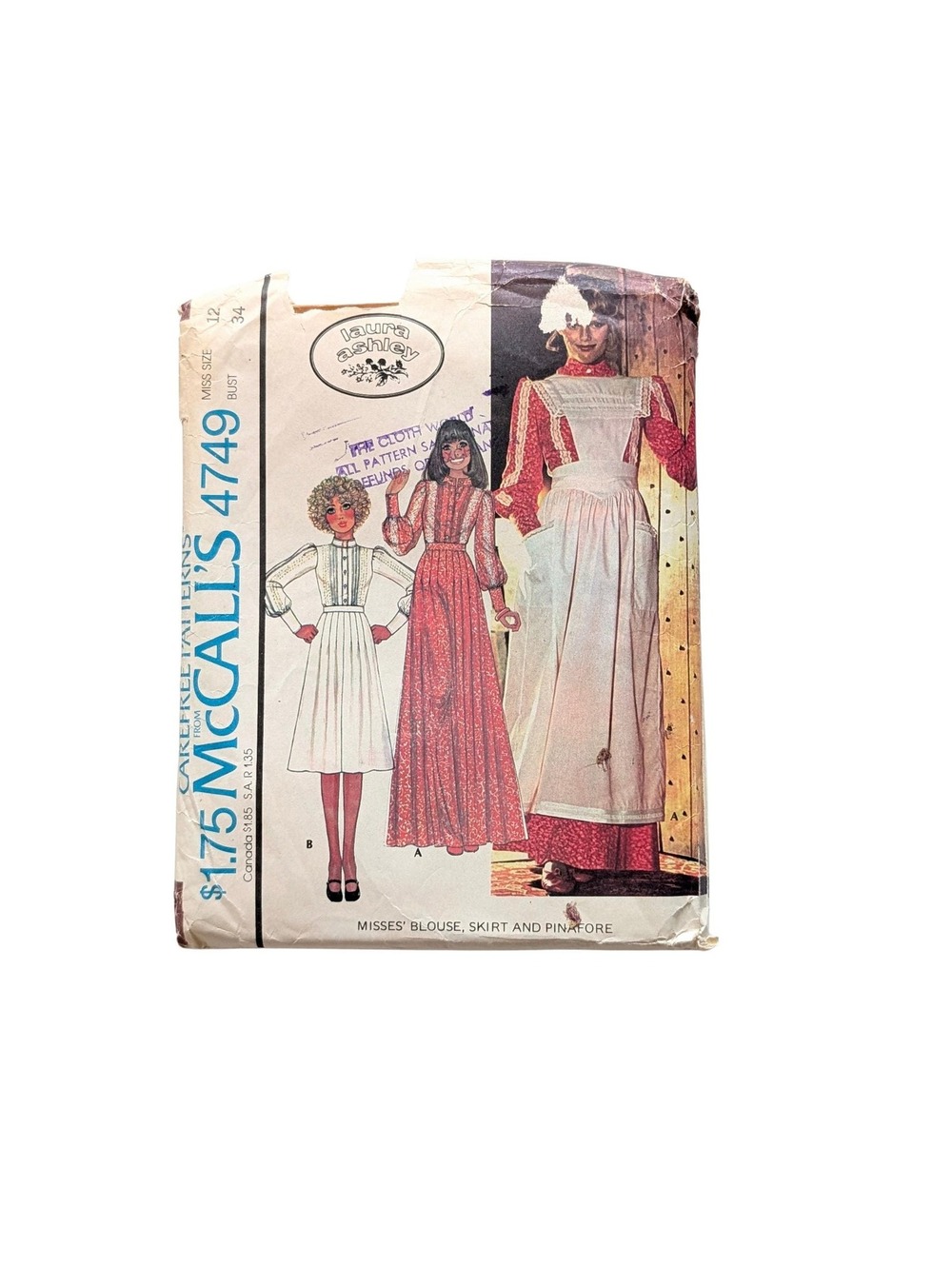 1975 Vintage McCall's Laura Ashley 4749 Sewing Pattern